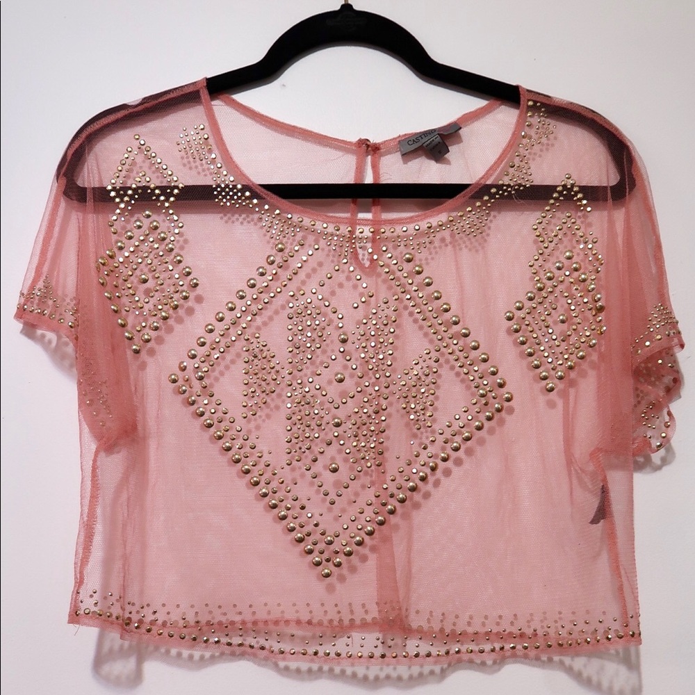 Sheer Peach Blouse with gold stud aplique